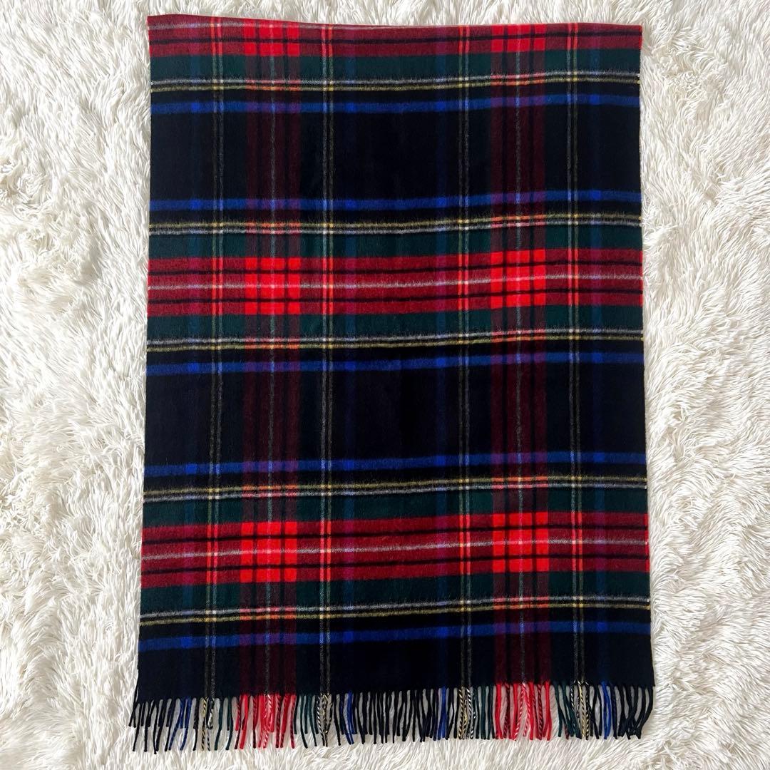【美品】ジョンストンズ カシミヤ 大判ストール ブラックスチュアート チェック