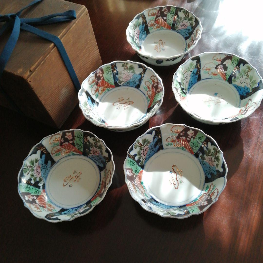 伊万里　金彩錦中鉢　5客　18cm　幕末～明治期