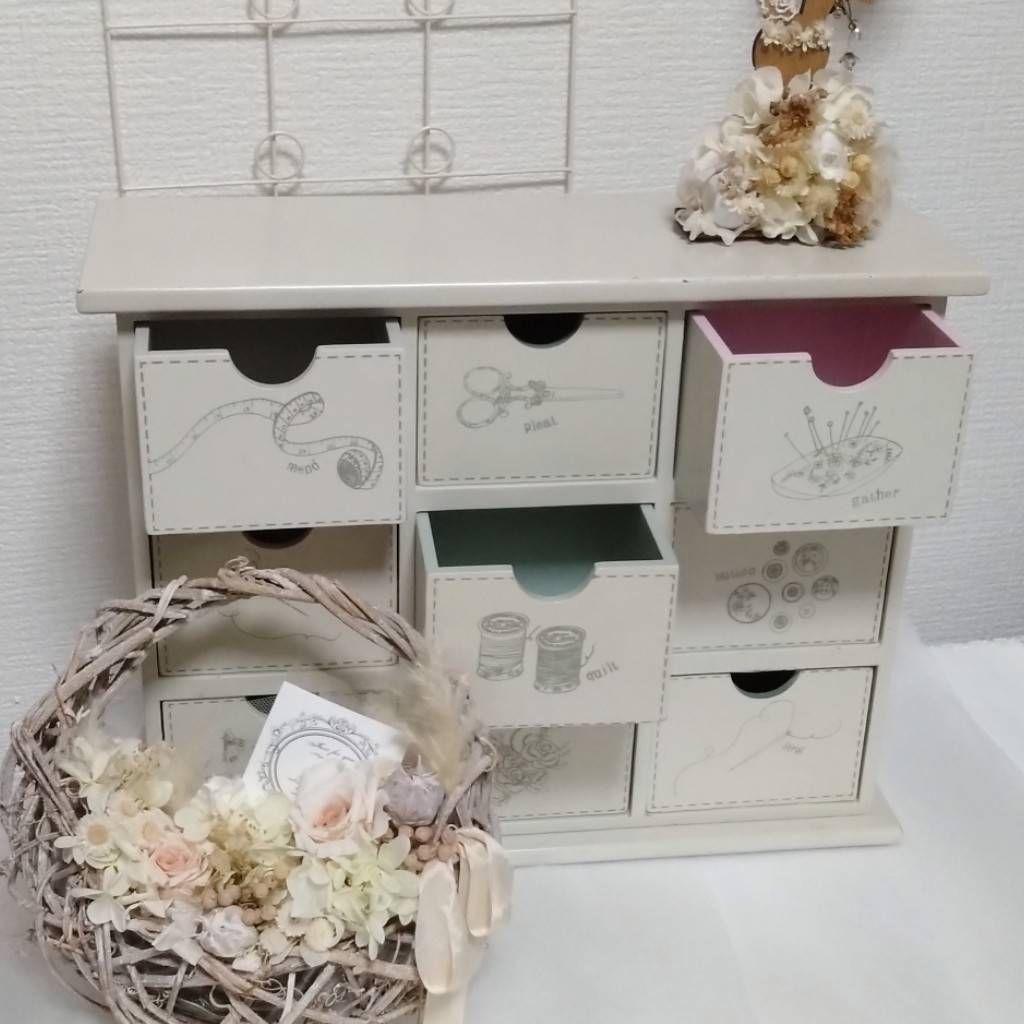 アンティーク　ソーイングボックス棚