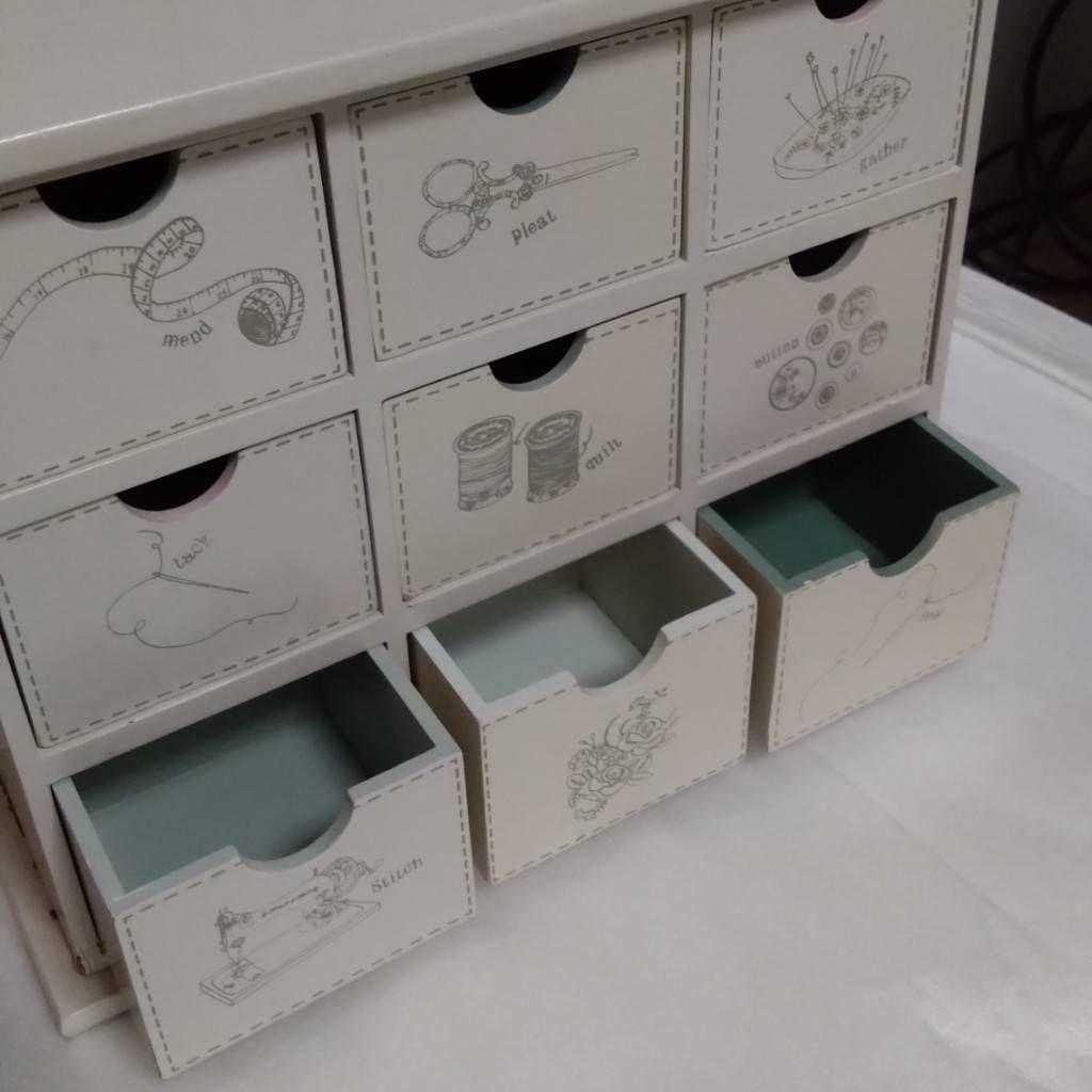 アンティーク　ソーイングボックス棚