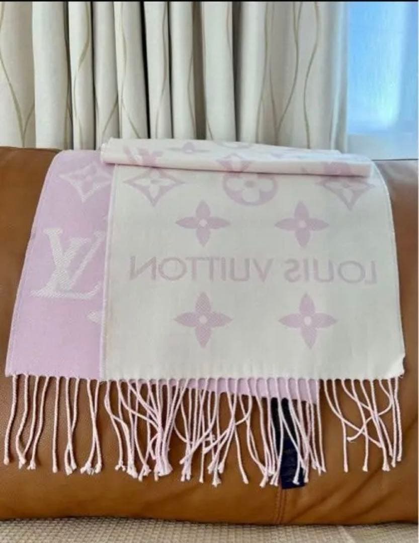LOUIS VUITTON ロゴ入りマフラー ピンク/ホワイト