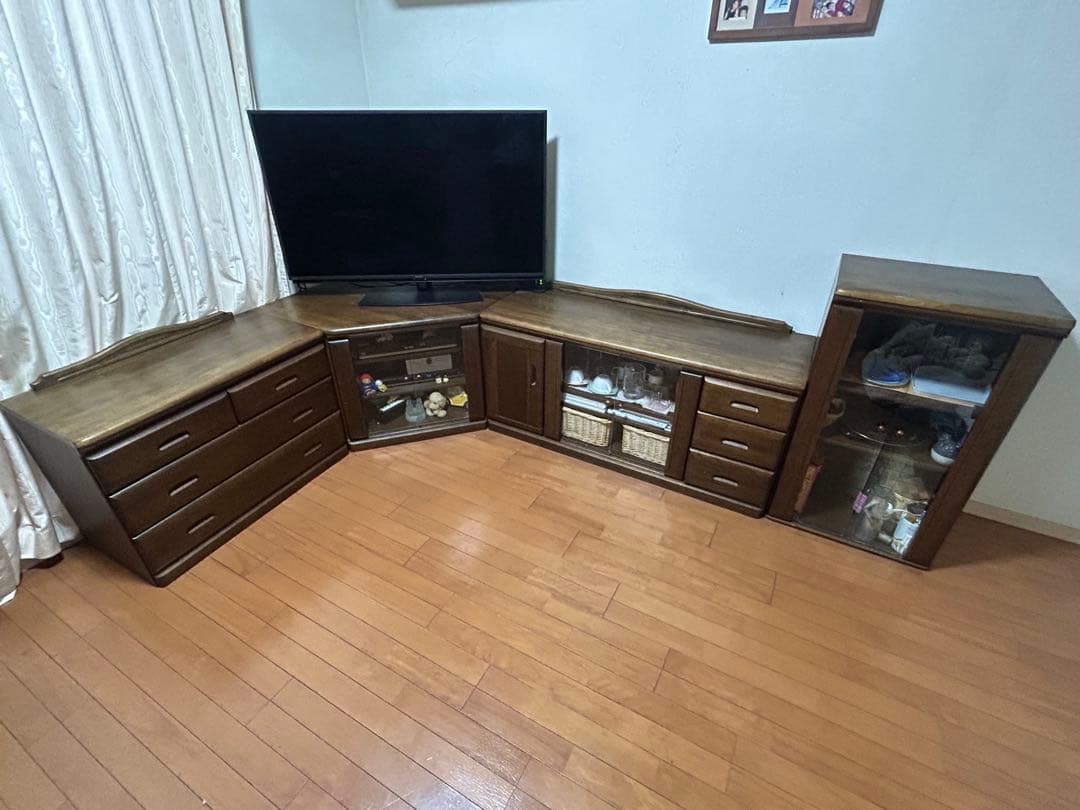 高級コーナーキャビネットダークブラウン4点セット