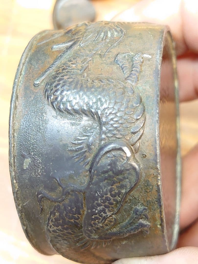 開運 龍 龍神 龍灰皿骨董品 ブロンズ製 （真鍮製）