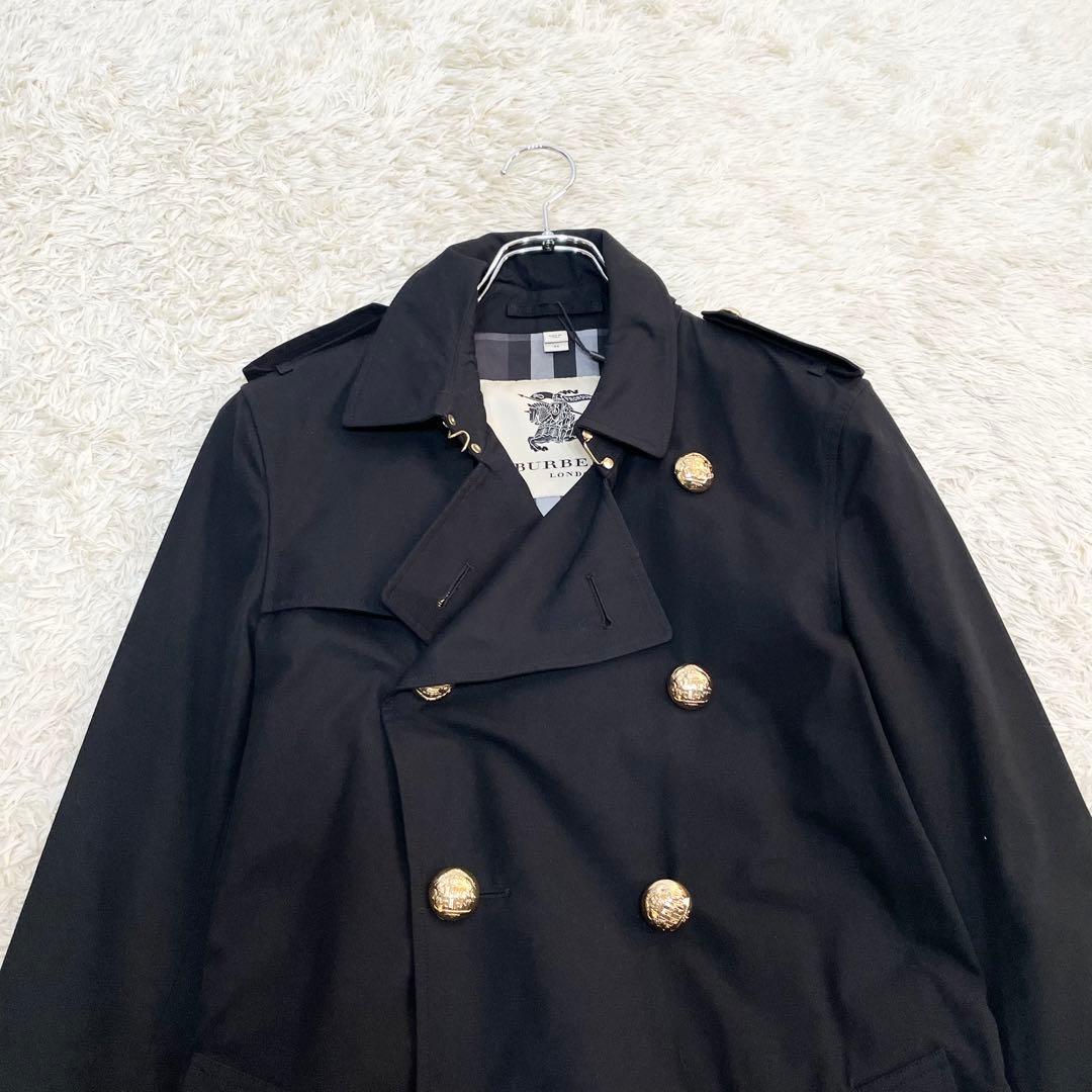 新品 BURBERRY LONDON チェック柄 ナポレオンコート 金ボタン