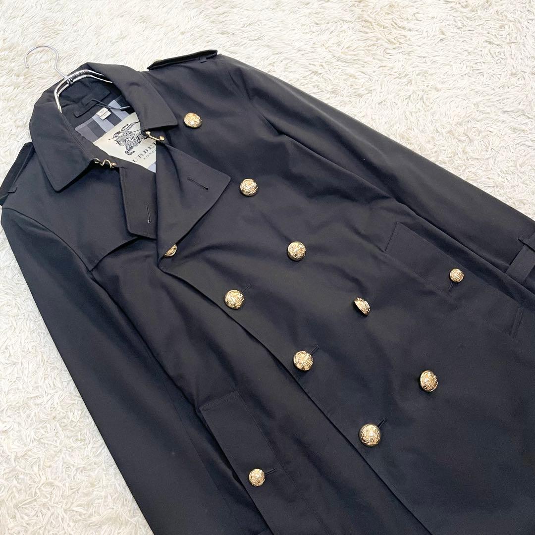 新品 BURBERRY LONDON チェック柄 ナポレオンコート 金ボタン