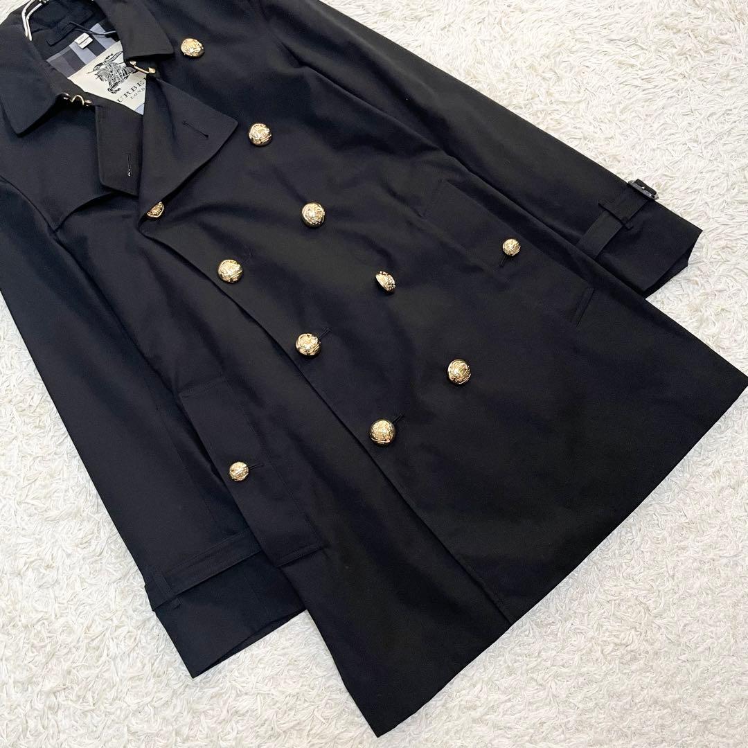 新品 BURBERRY LONDON チェック柄 ナポレオンコート 金ボタン