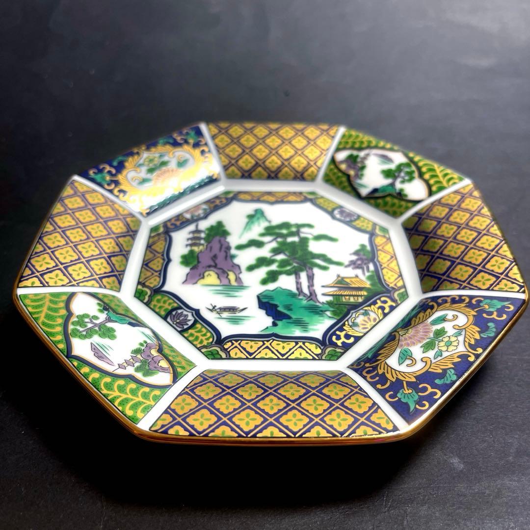 有田焼　青藍窯　金彩　古伊万里紋　八角皿５客セット