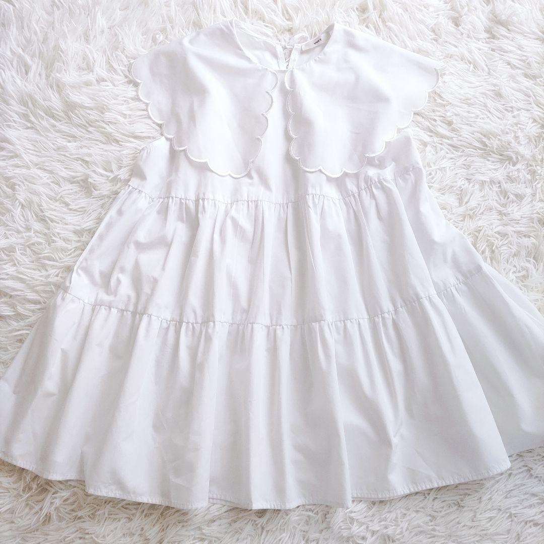 yori ヨリ スカラップカラー ティアードブラウス ホワイト