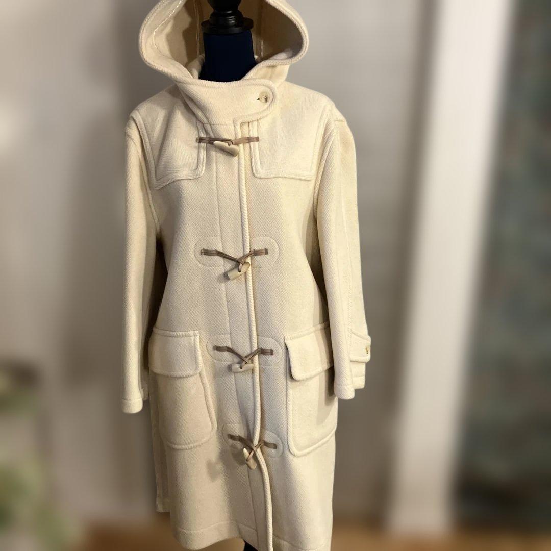 極美品　英国製　ヘリンボーン柄　ダッフルコート フード付き　ロング丈　上品　高級