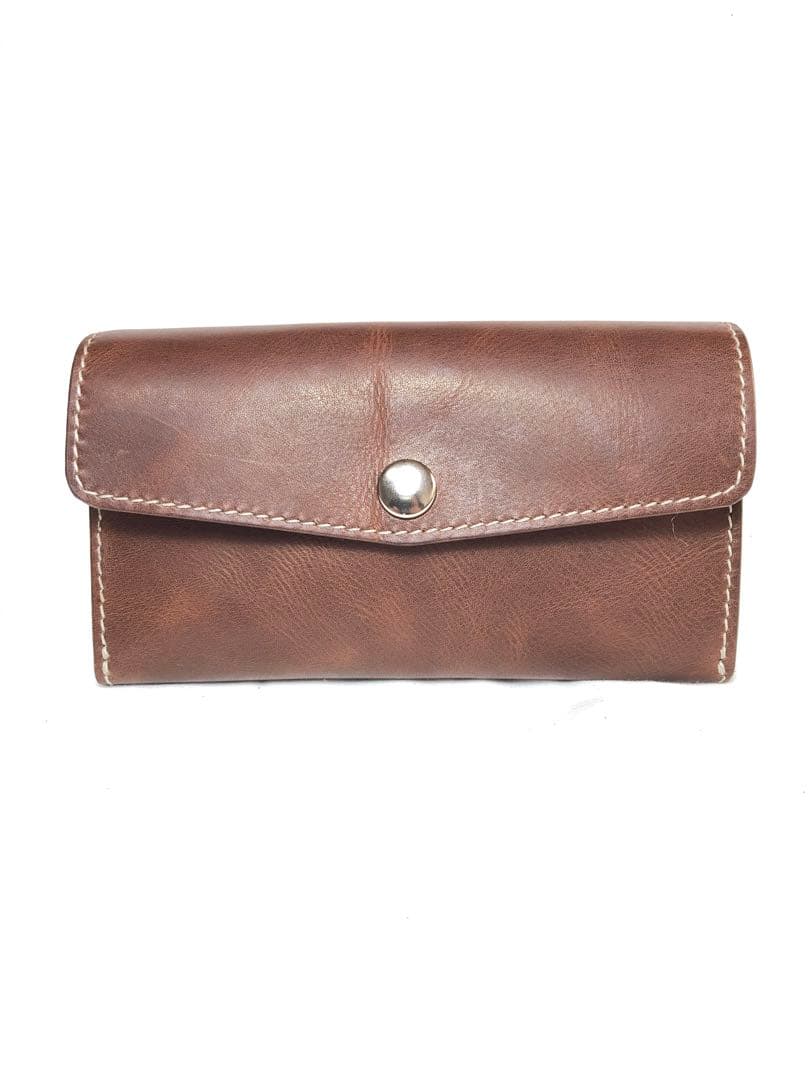 ツートンカラーがカジュアルなオイルヌメ革三つ折りシャグポーチ