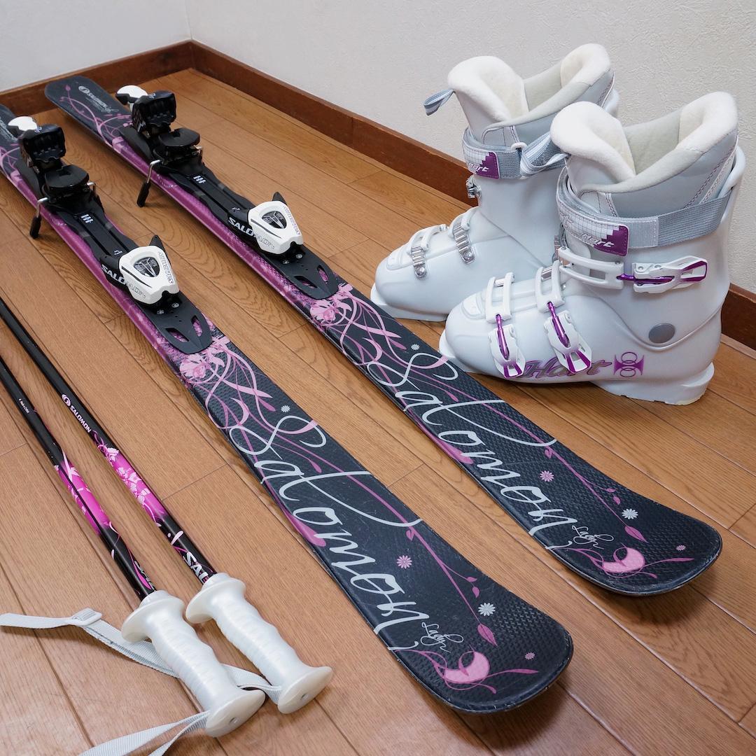 メンテ済 144cm 靴25.5cm SALOMON レディース スキーセット