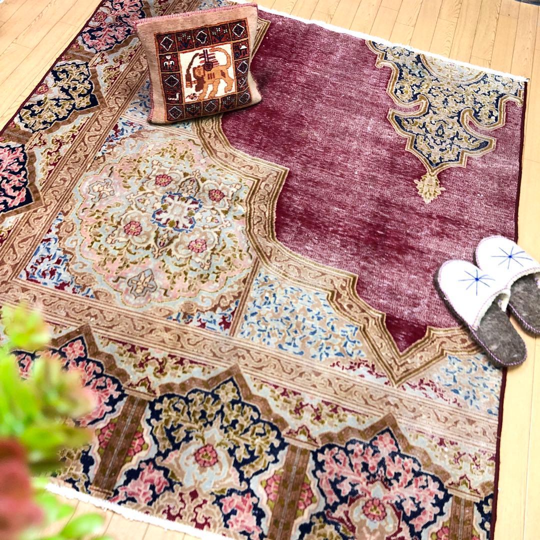 ペルシャ絨毯 ペルシャヴィンテージラグ 178x155 手織り オールド