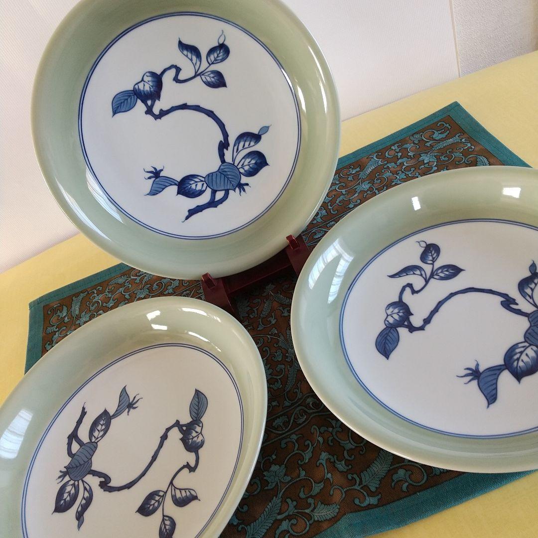 源右衛門窯⭐️青磁木の葉文 サラダ皿  3枚組