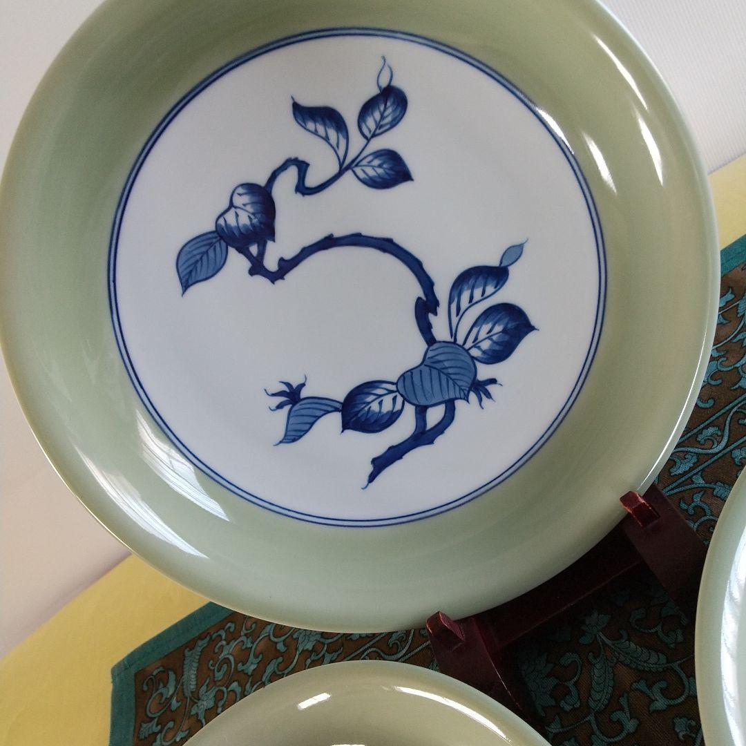 源右衛門窯⭐️青磁木の葉文 サラダ皿  3枚組