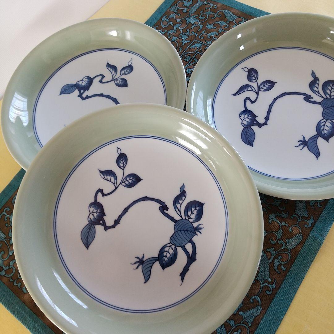 源右衛門窯⭐️青磁木の葉文 サラダ皿  3枚組