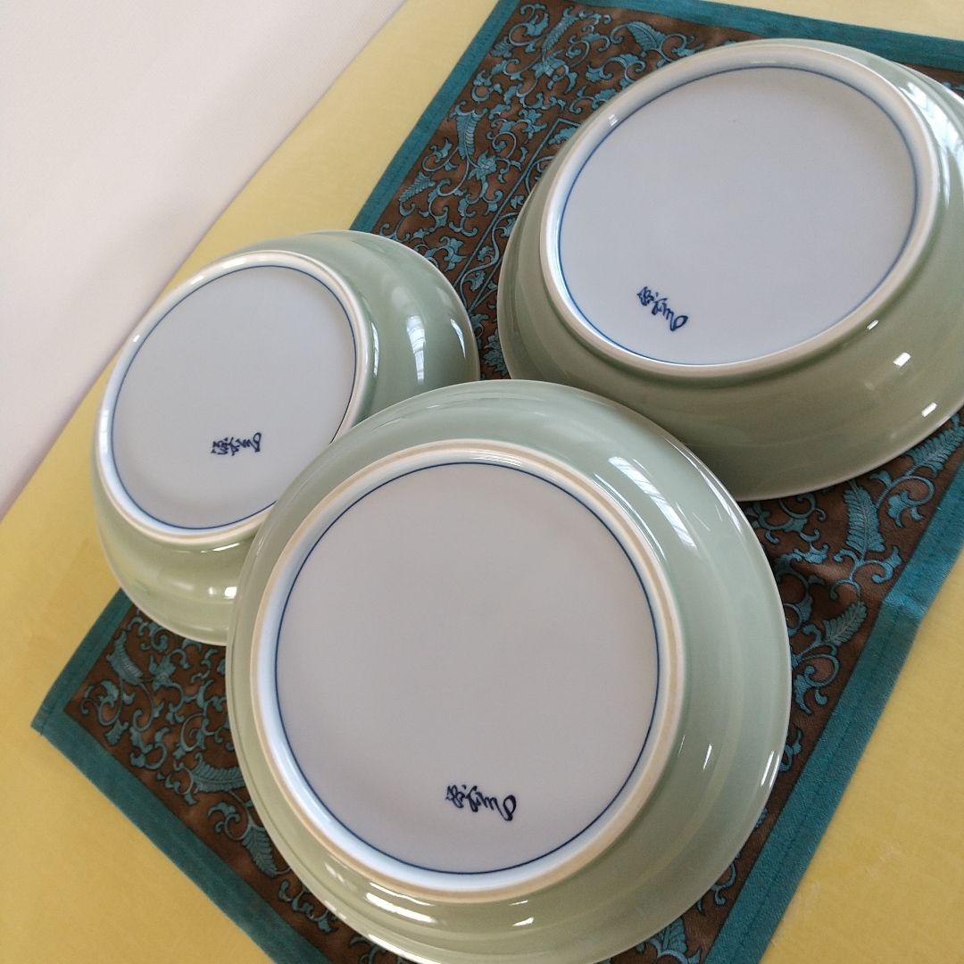 源右衛門窯⭐️青磁木の葉文 サラダ皿  3枚組