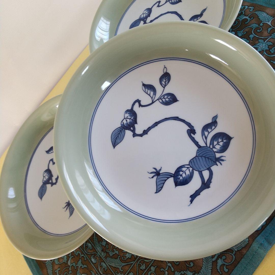 源右衛門窯⭐️青磁木の葉文 サラダ皿  3枚組