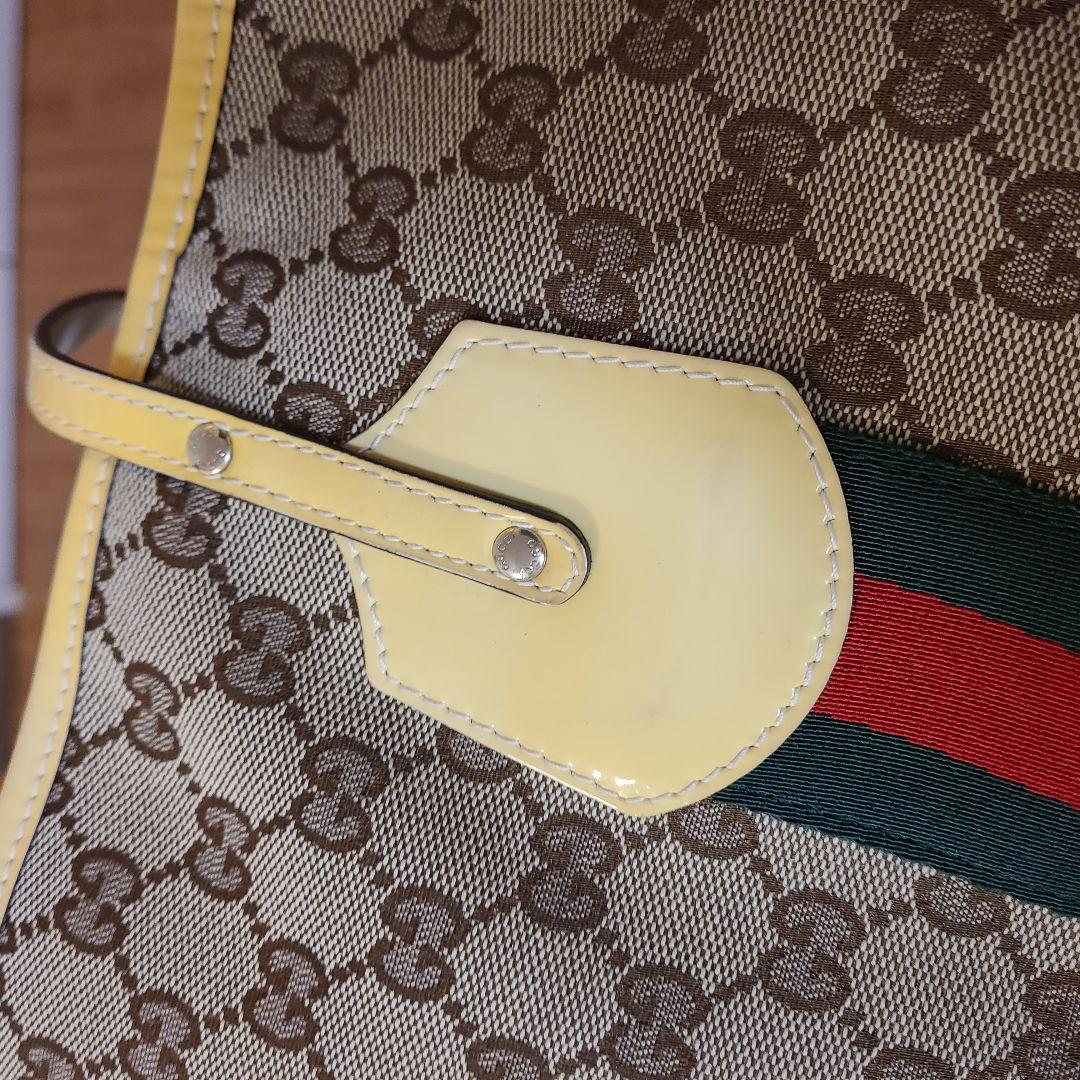 美品☆グッチ トートバッグ ベージュ キャンバス シェリーライン GG柄