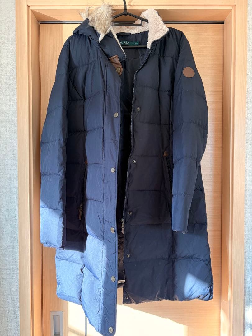 ラルフローレン　フード付きダウンコート ネイビー　M ロングダウンジャケット