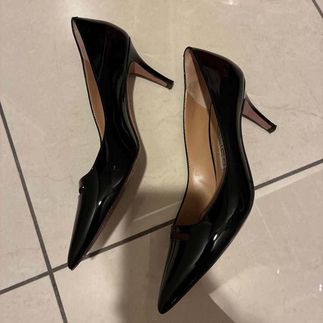 PELLICO / ポインテッドパテントレザーパンプス 37.5 ブラック
