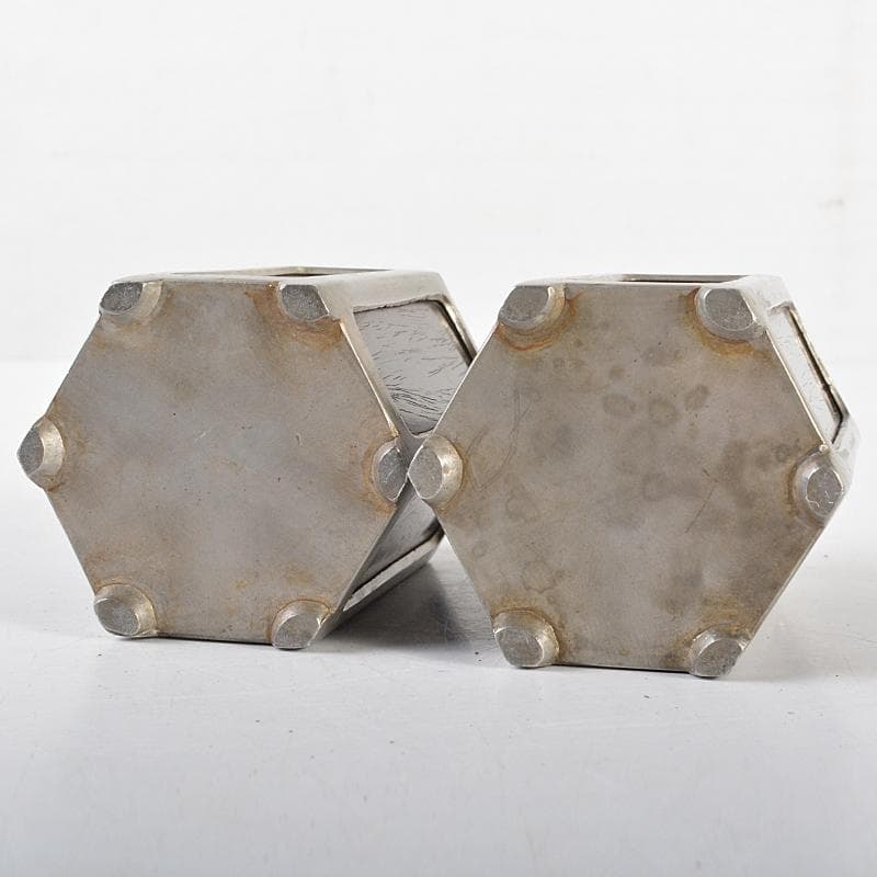 茶道具　古錫　唐木紫檀張　六角茶壷　茶心壷　一對　時代箱付　J　R5494