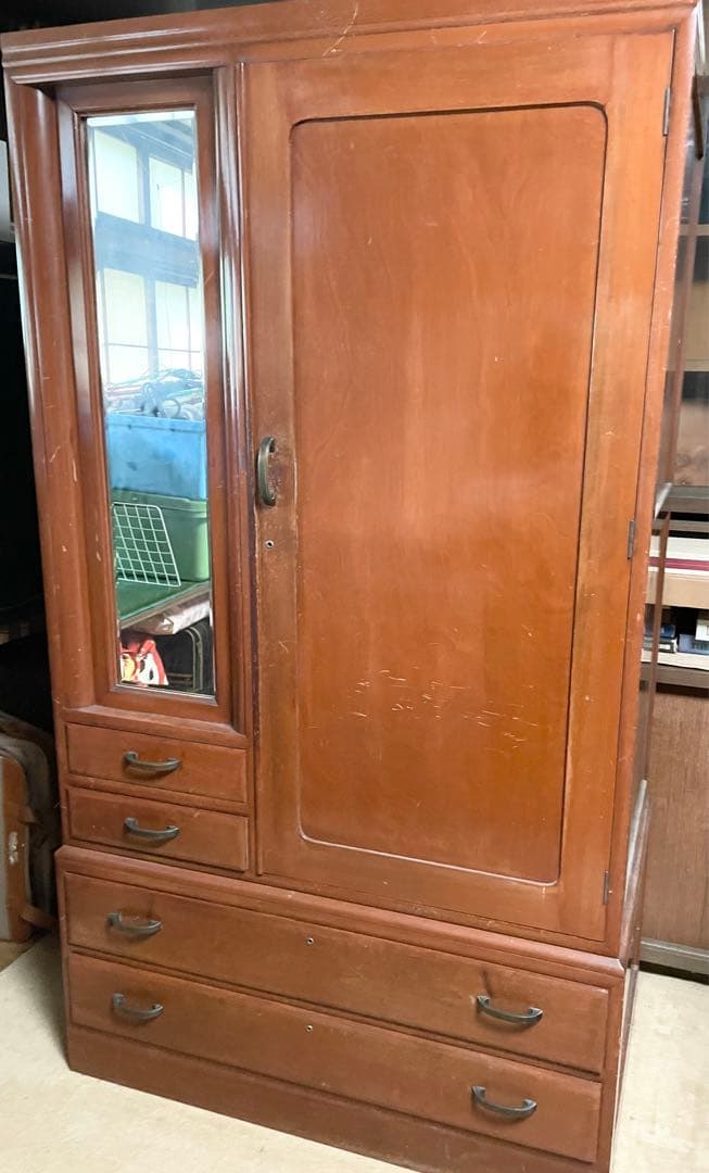 木製タンス 鏡付き アンティーク家具 昭和レトロ 古家具 ビンテージ 古民家