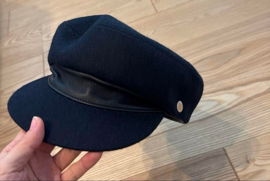 専用　エルメス　23年　ネイビー ワークキャップ ウール　革　58