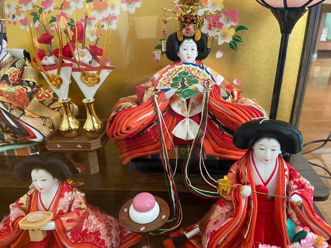 寿光 雛人形 お雛様 芥子五人三人官女 桐六角アクリルケース 雛祭り オルゴール
