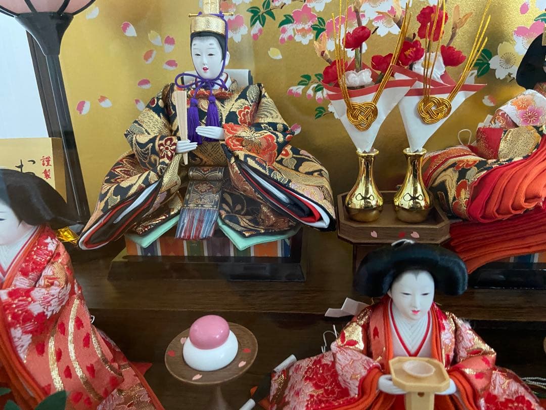 寿光 雛人形 お雛様 芥子五人三人官女 桐六角アクリルケース 雛祭り オルゴール