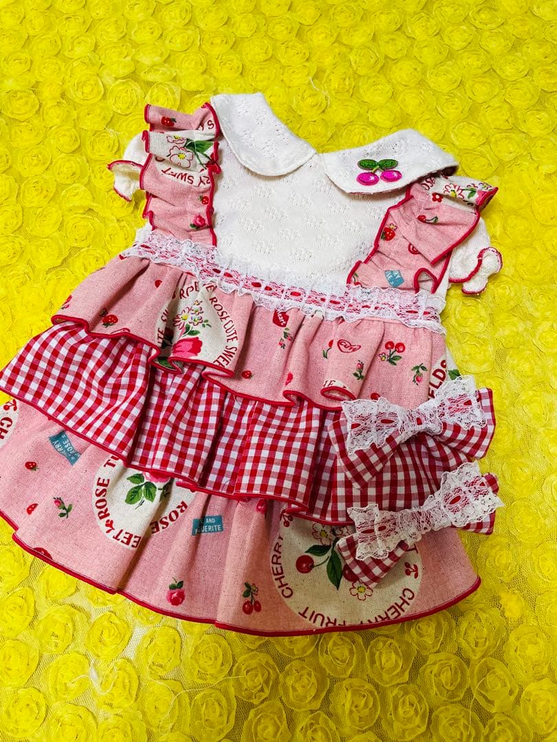 plnmylove　犬服　ハンドメイド　わんこ服　襟付き3段フリルお散歩ワ