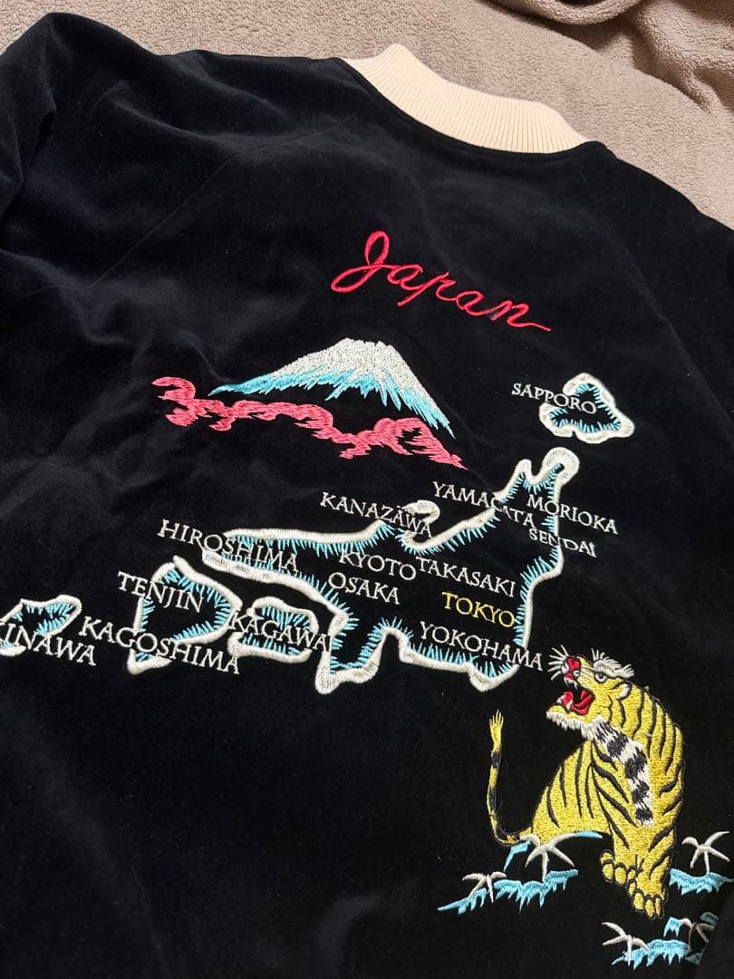 美品 ehka sopo 別珍 虎 日本地図 スカジャン unisex サテン