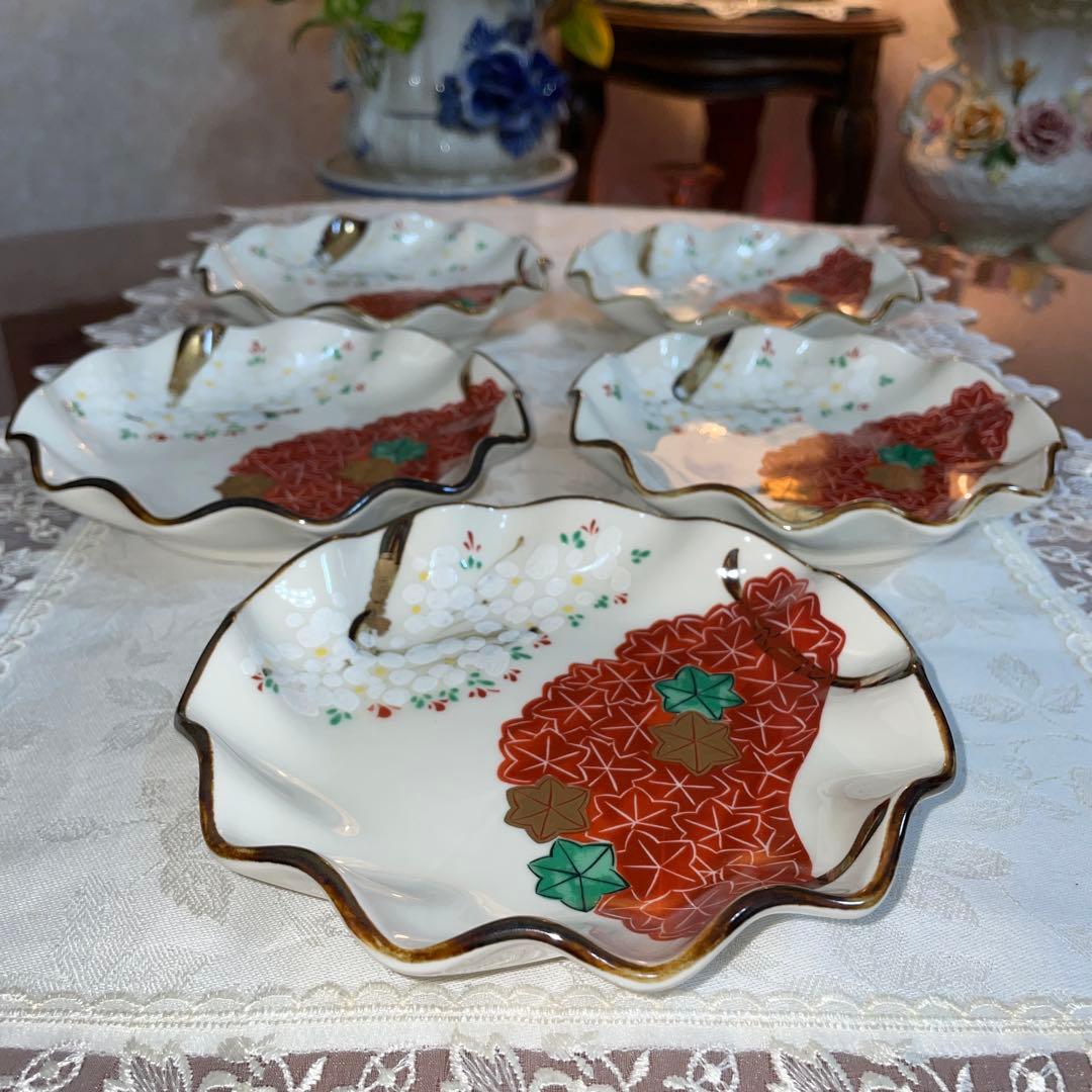 平安萬珠堂　京焼　雲錦　取皿　乾山写　手描き　5枚セット　未使用