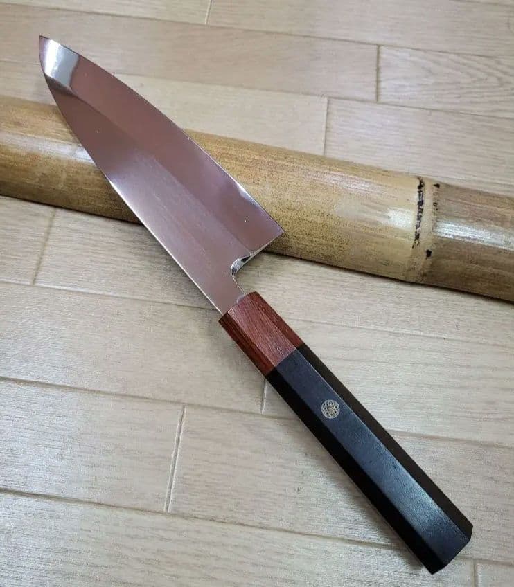 出刃包丁　鏡面仕上6寸　天然黒檀柄