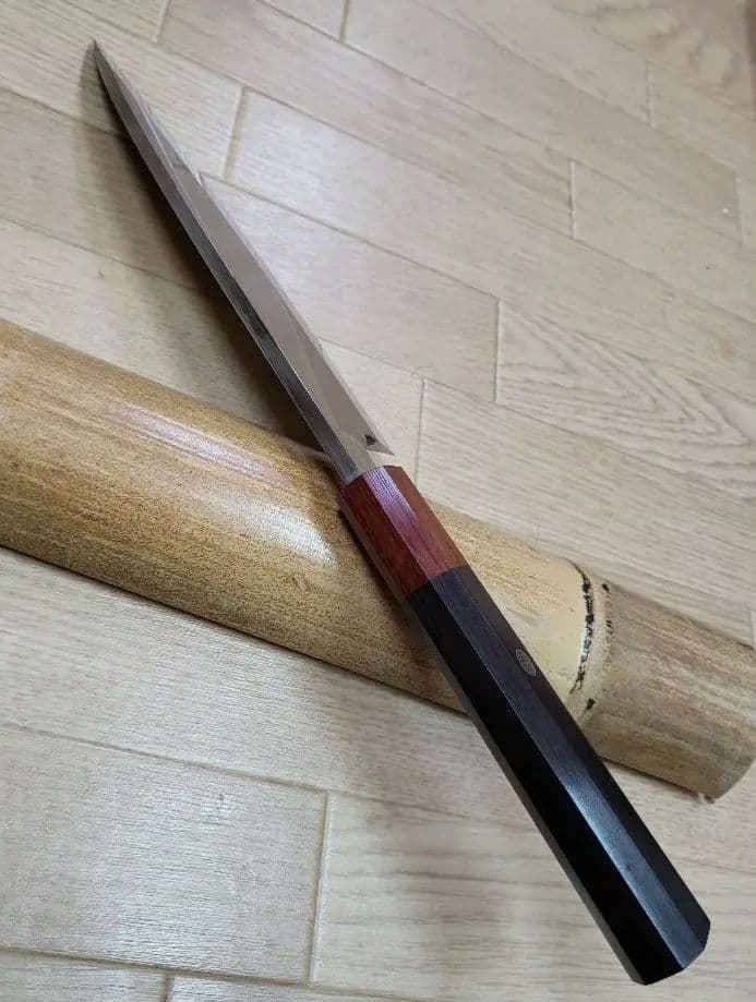 出刃包丁　鏡面仕上6寸　天然黒檀柄