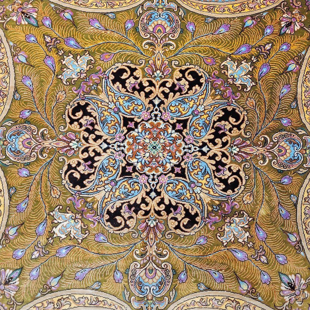 100x96cmペルシャ絨毯(877)クム産・絹・ギャッベ・シルク・じゅうたん