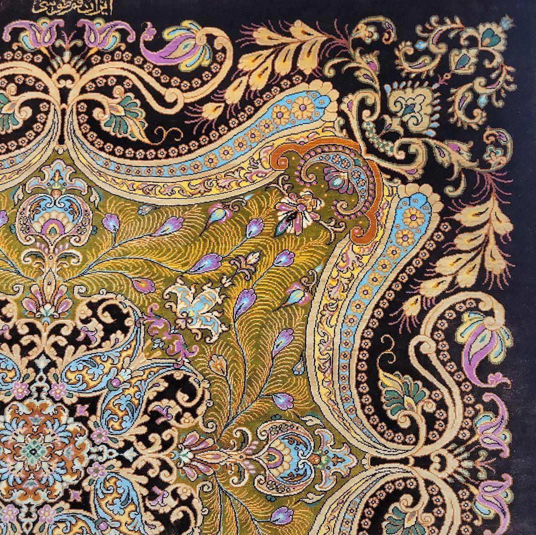 100x96cmペルシャ絨毯(877)クム産・絹・ギャッベ・シルク・じゅうたん