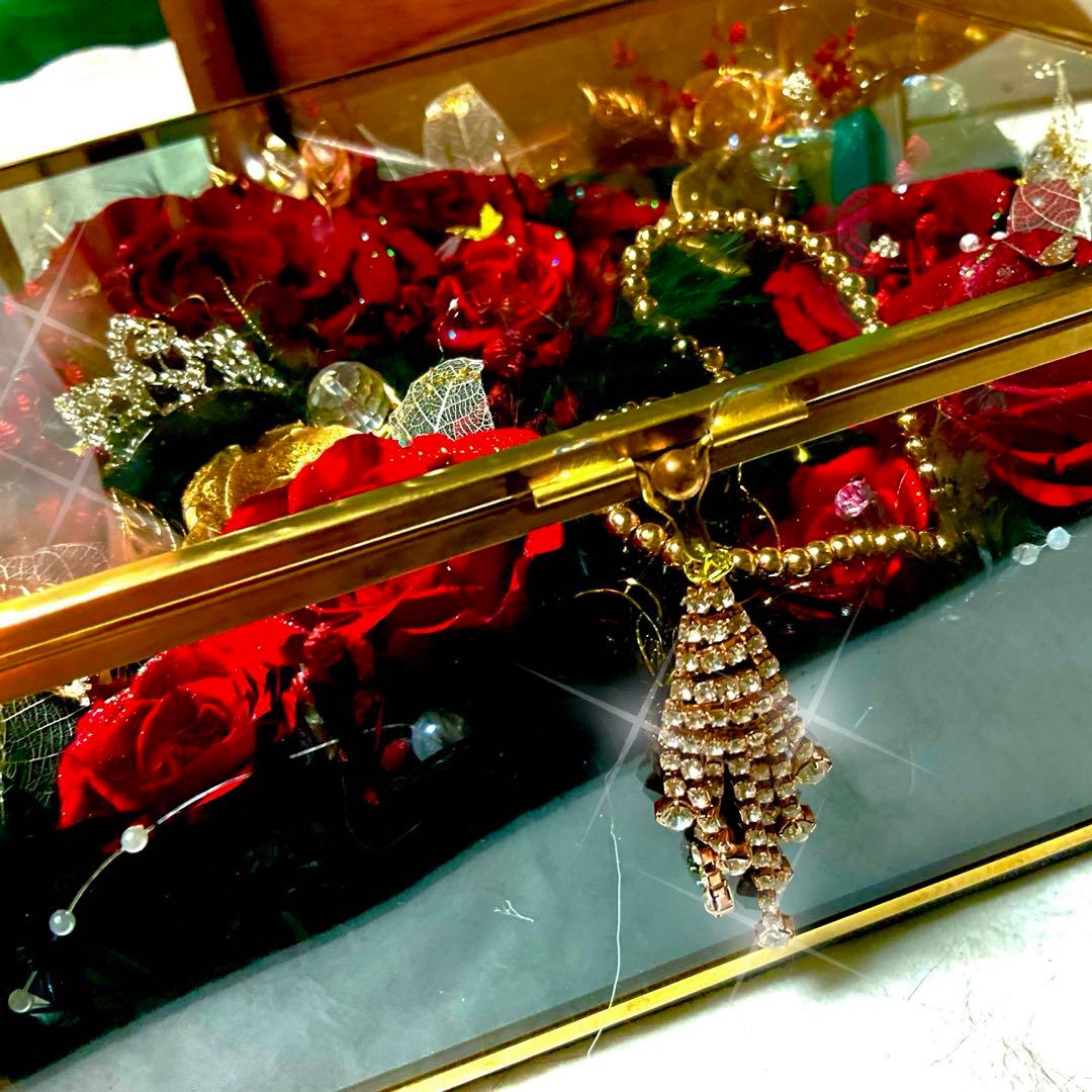 真鍮ガラスボックス・プリザーブドフラワー・スクエアー・高級プリザーブドフラワー