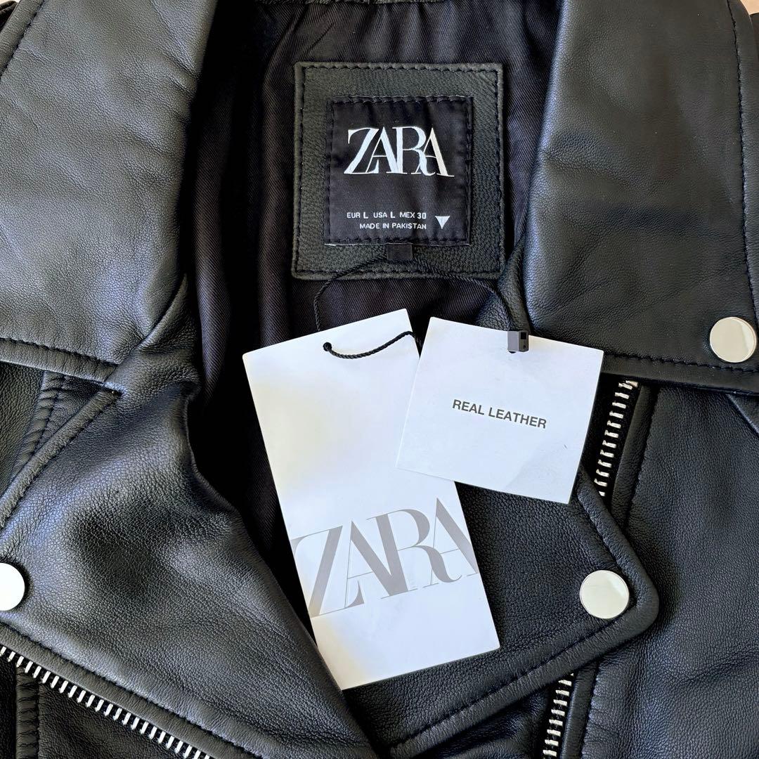 【新品タグ付き】ZARA ザラ ブラック 羊革 ライダースジャケット L