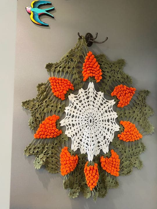 古着 ビンテージ 80s グラニー 植物網 ブランケット キャンプ ラグ 敷物