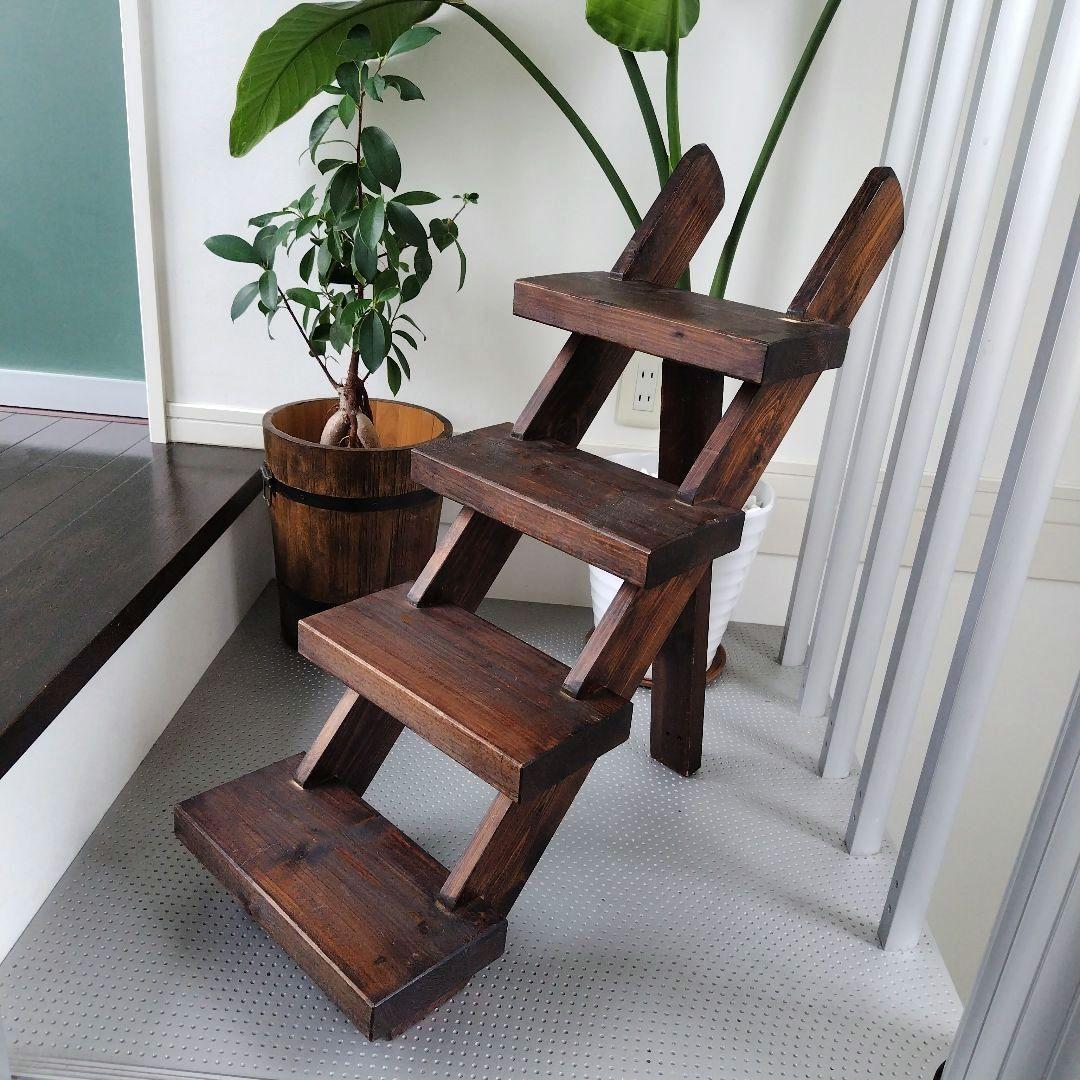 アンティーク 古木を活かした階段ディスプレイ台 シェルフ 4段 天然木