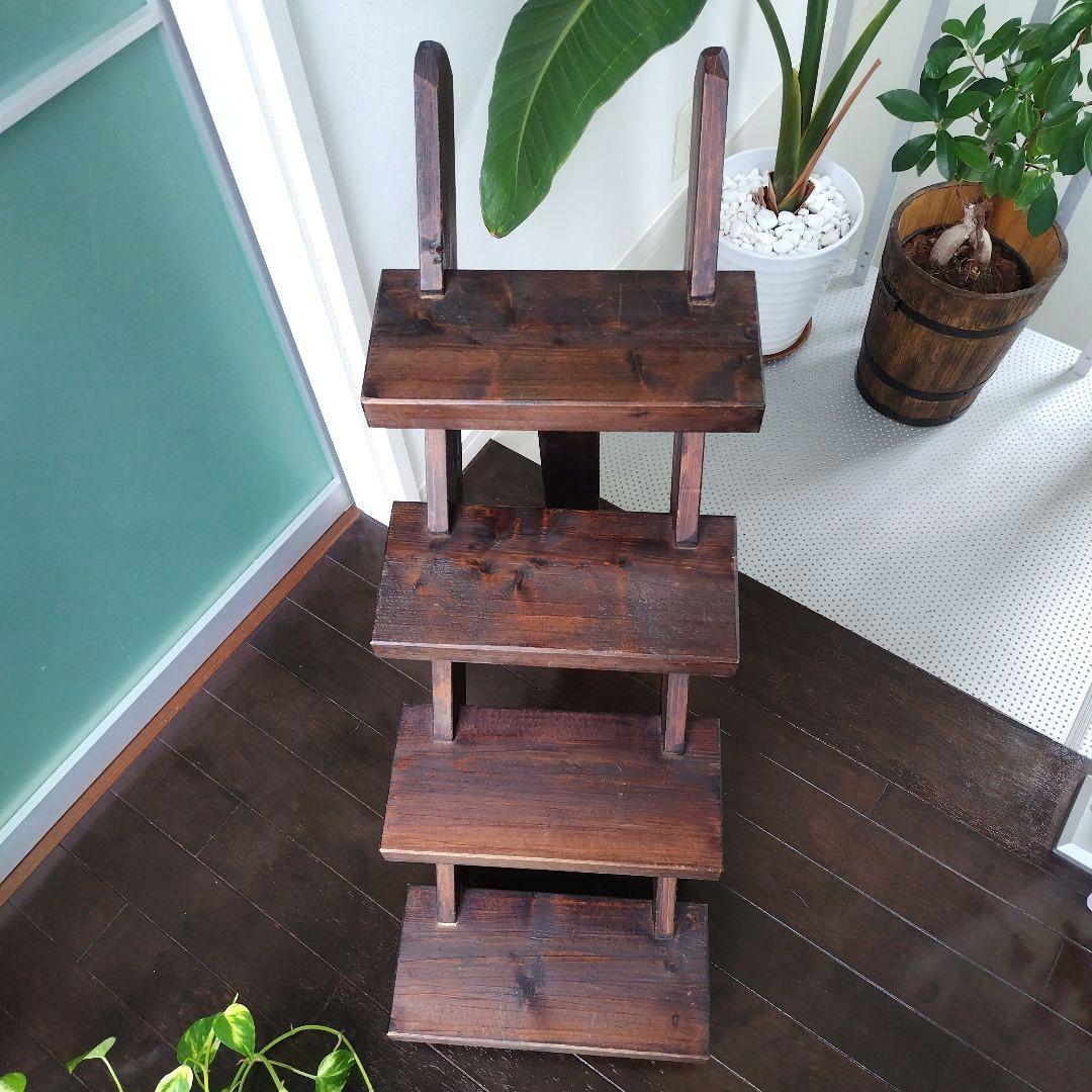 アンティーク 古木を活かした階段ディスプレイ台 シェルフ 4段 天然木