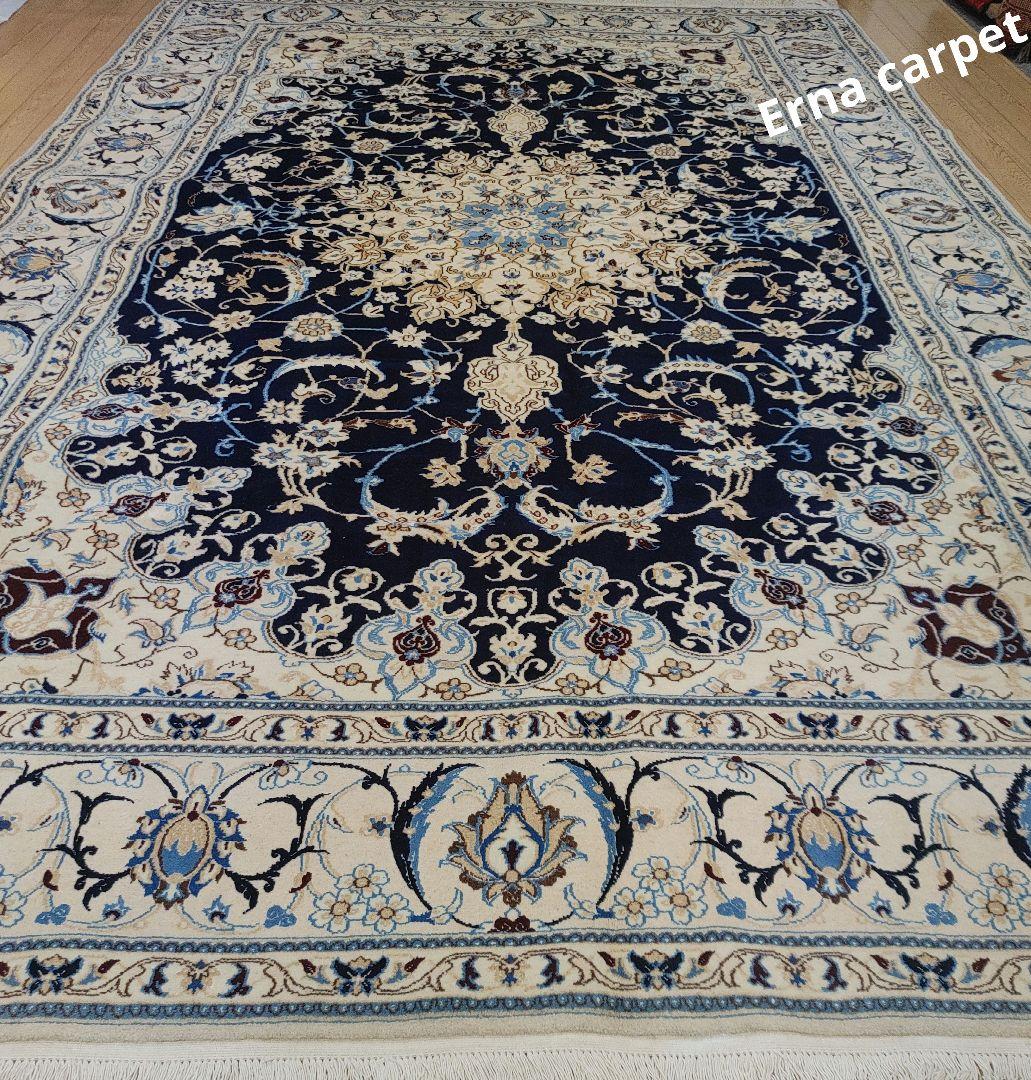 ペルシャ 絨毯 手織り 美術品　 ナイン産　315x201cm クリーニング済み