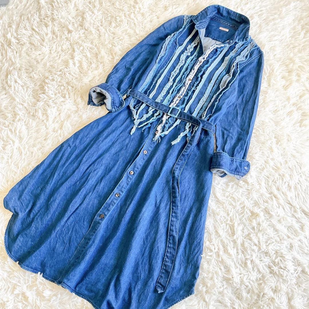 ＊美品【キャピタル】インディゴシャツワンピース　ホーボードレス　ベルト　0
