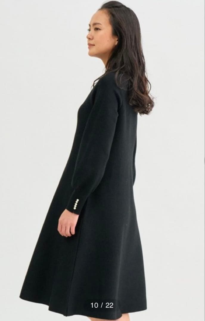 ANAYI ウールスムースAラインワンピースパール装飾黒36アナイ