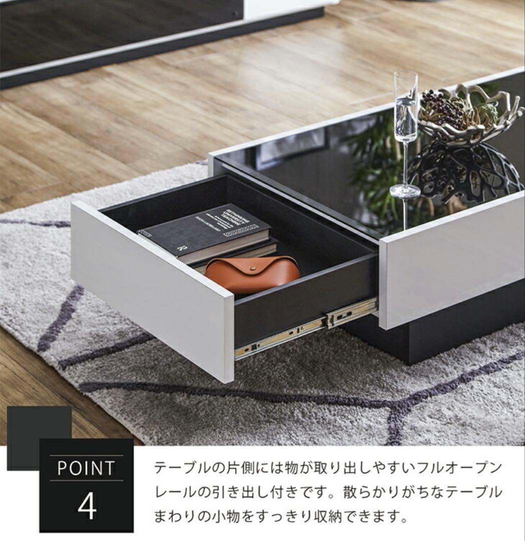 【美品】ガラステーブル モダン 白 完成品 引き出し 鏡面 エレガント 北欧