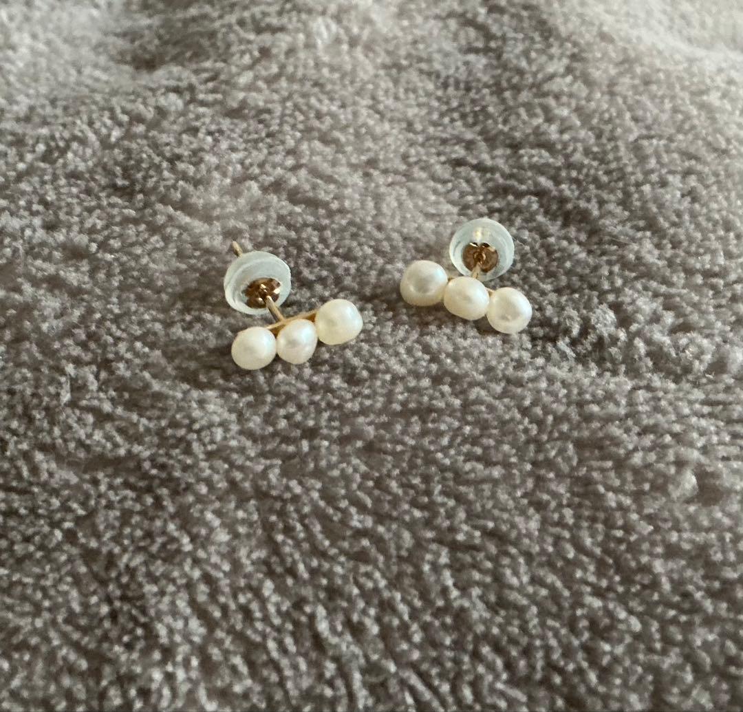 神保真珠　3連パールピアス　天然生活