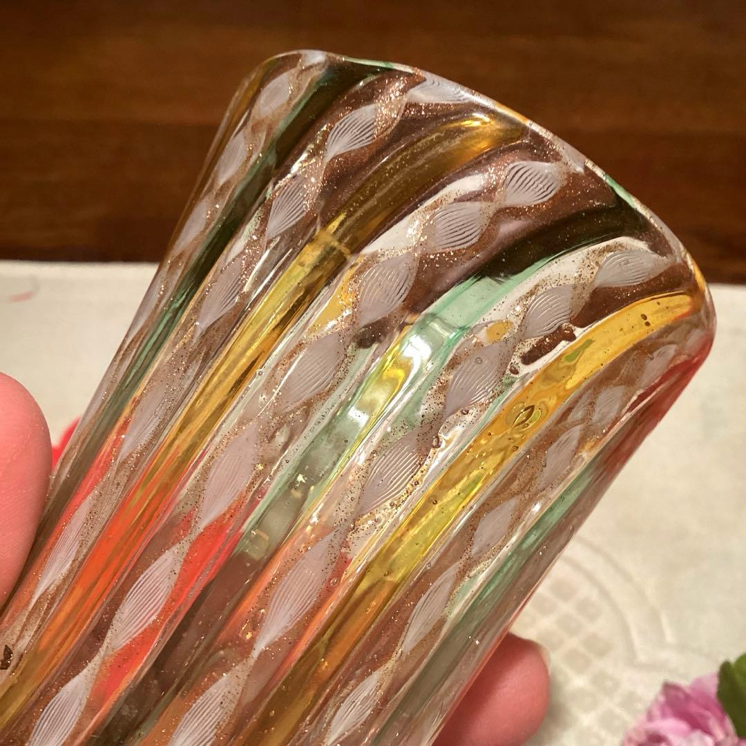 A1051 アンティーク　和ガラス　日本の工芸グラス　レースガラス