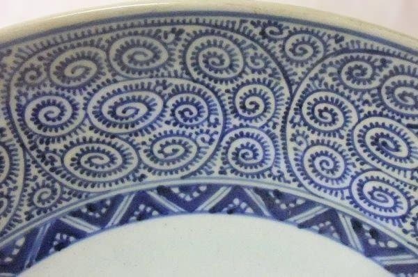 伊万里「江戸期」染付 蛸唐草 松竹梅 大皿 径;46.5cm 継ぎ手 骨董 希少
