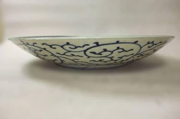 伊万里「江戸期」染付 蛸唐草 松竹梅 大皿 径;46.5cm 継ぎ手 骨董 希少