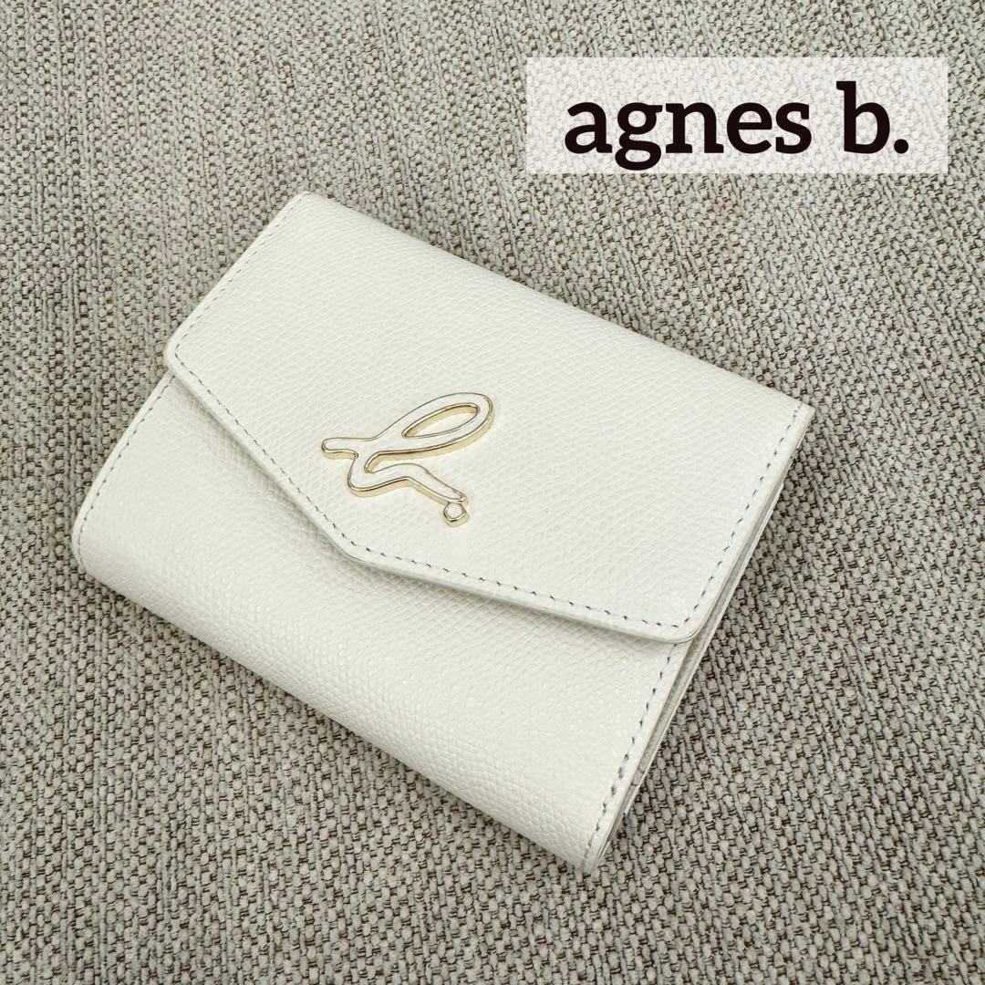 美品 アニエスベー ウォレット 財布 三つ折り財布 ホワイト agnes b.